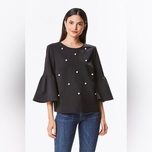 Ann Taylor ELEGANT PEARL BLACK‎ BELL SLEEVE BLOUSE